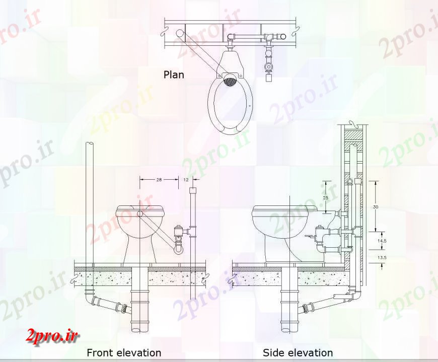 دانلود نقشه حمام مستر اتصالات لوله توالت    چیدمان (کد135447)