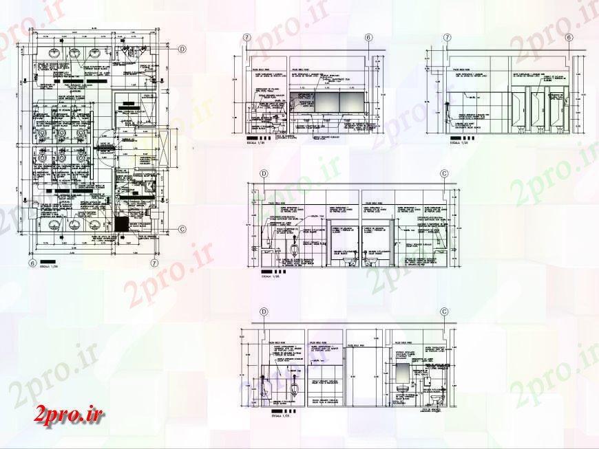 دانلود نقشه حمام مستر طرحی جزئیات و بخش توالت عمومی (کد135456)