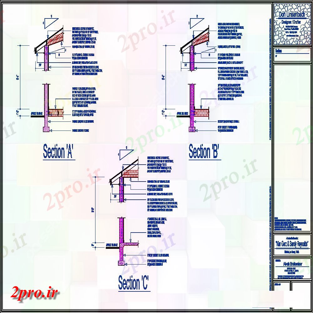 دانلود نقشه مسکونی  ، ویلایی ، آپارتمان  بخش نما سازنده     A    ،     B    ، و     C     از خانه (کد135466)