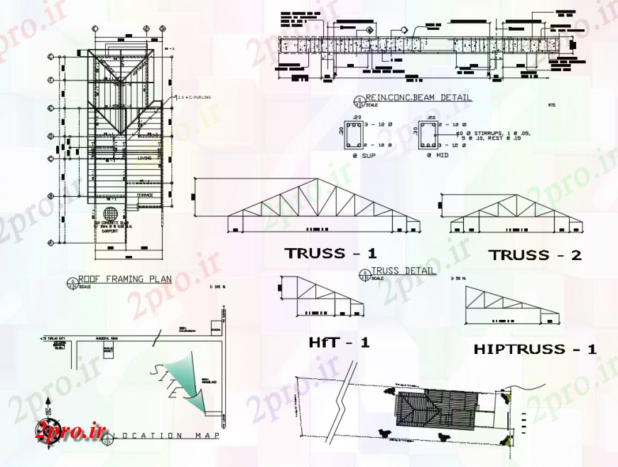 دانلود نقشه طراحی جزئیات ساختار طرحی فریم سقف و ساختار ساخت و ساز ویلا جزئیات (کد135494)