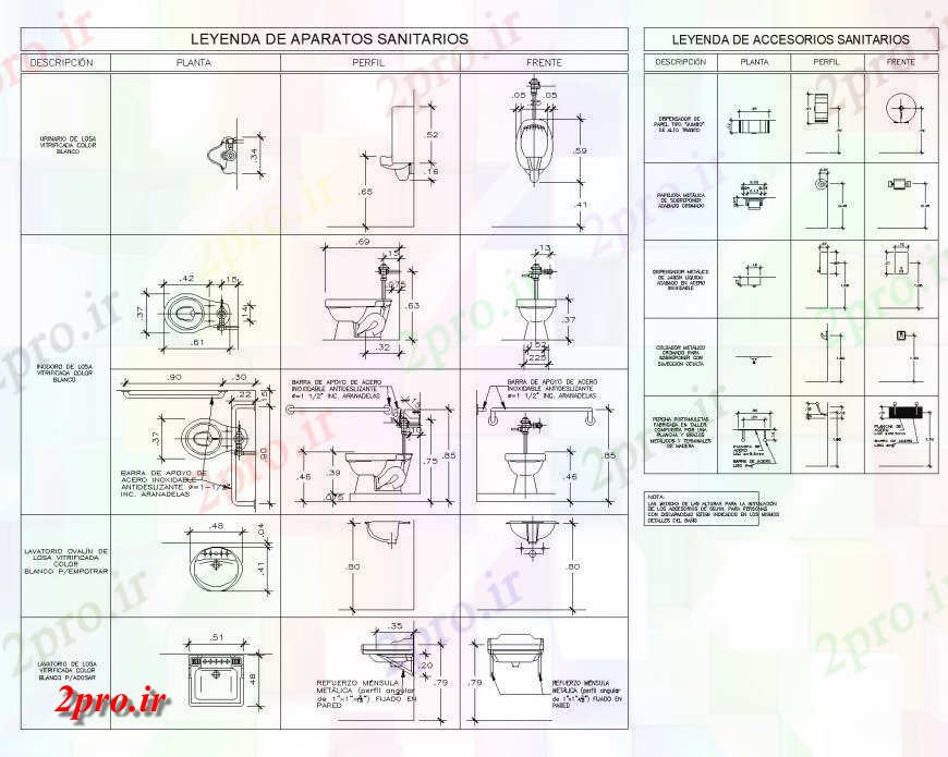 دانلود نقشه جزئیات لوله کشی بهداشتی مشخصات جدول   (کد135501)