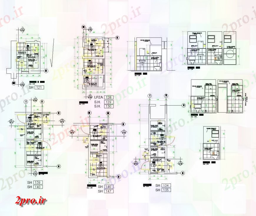 دانلود نقشه حمام مستر طرحی توالت خط بخش و بخش  (کد135507)