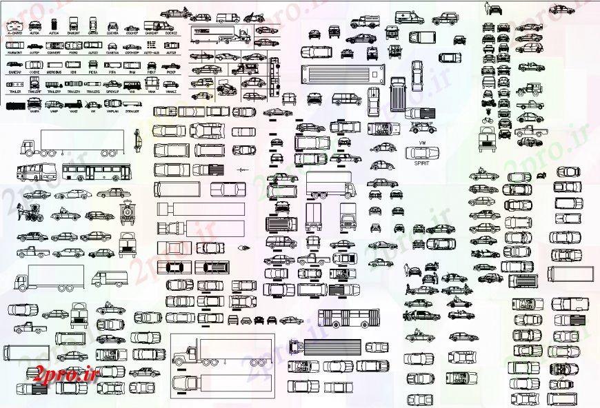 دانلود نقشه بلوک های حمل و نقل طرحی خودرو حمل و نقل و بلوک های نما  (کد135517)