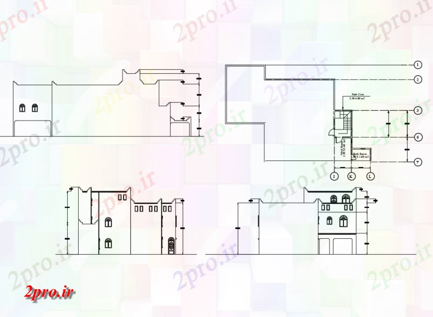 دانلود نقشه مسکونی  ، ویلایی ، آپارتمان  ر، جلو و نما عقب جزئیات ویلا با طرحی سقف  (کد135518)