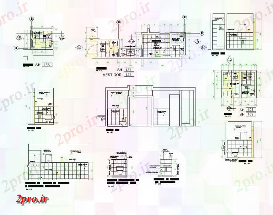 دانلود نقشه حمام مستر جزئیات طرحی و بخش اتوکد توالت  (کد135561)