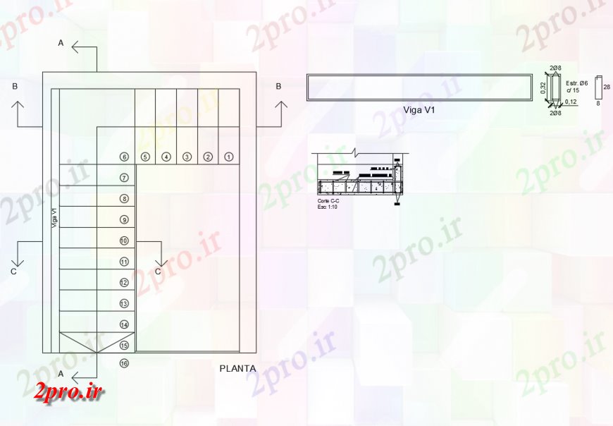 دانلود نقشه طراحی جزئیات ساختار نردبان شکسته با دیوار  ساخت و ساز طراحی جزئیات  (کد135648)