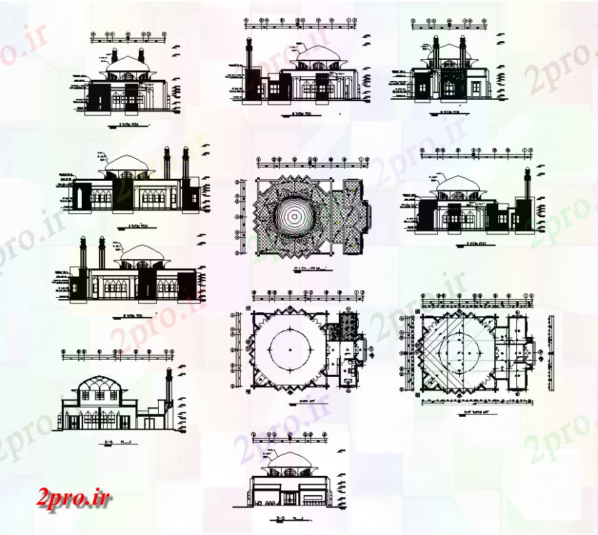 دانلود نقشه کلیسا - معبد - مکان مذهبی طرحی و نما از طراحی مسجد (کد135659)