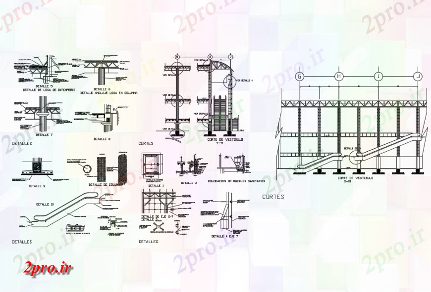دانلود نقشه طراحی جزئیات ساختار بنیاد، راه پله و جزئیات ساختار سازنده دفتر شرکت وسایل  (کد135661)
