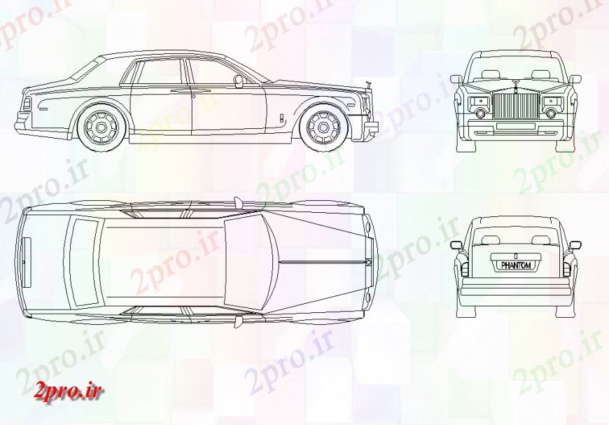 دانلود نقشه بلوک وسایل نقلیه رولز رویس فانتوم 2004 جزئیات معین (کد135665)