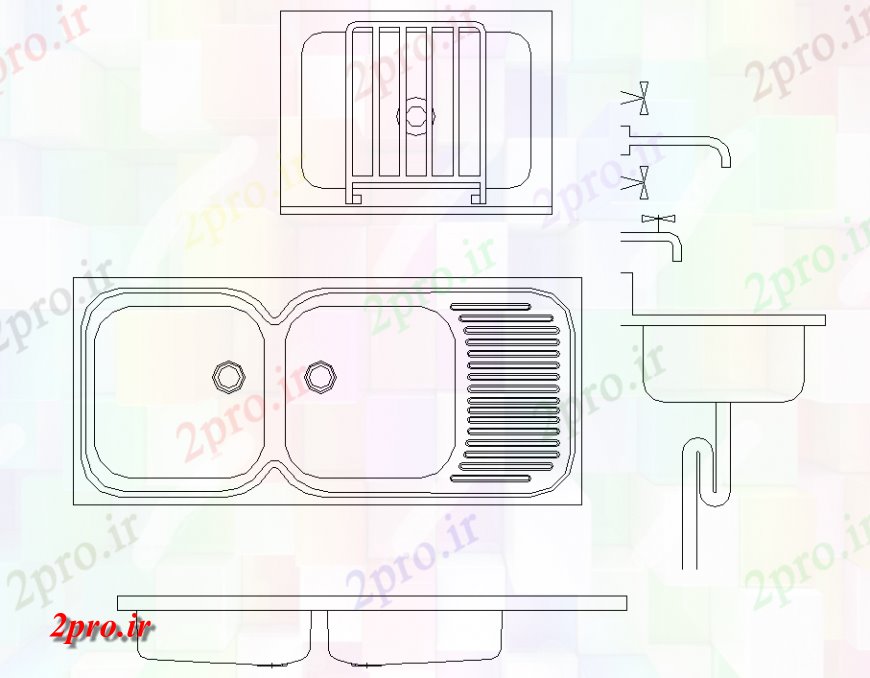 دانلود نقشه جزئیات لوله کشی طرح، نما و بخش سینک جزئیات (کد135685)