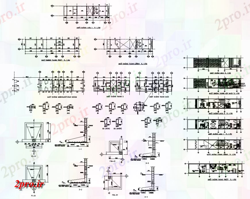 دانلود نقشه جزئیات ستون طرحی و نما ستون با جزئیات (کد135687)