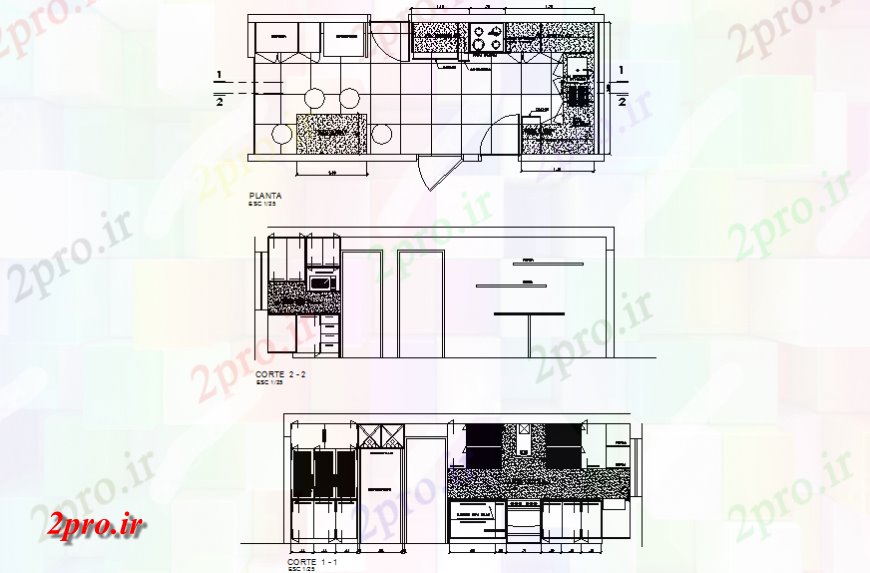 دانلود نقشه آشپزخانه آشپزخانه کار طراحی  (کد135716)