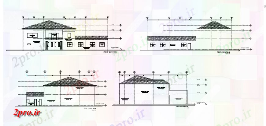 دانلود نقشه مسکونی  ، ویلایی ، آپارتمان  جبهه نما عقب و سمت چپ خانه طراحی با جزئیات معماری (کد135758)