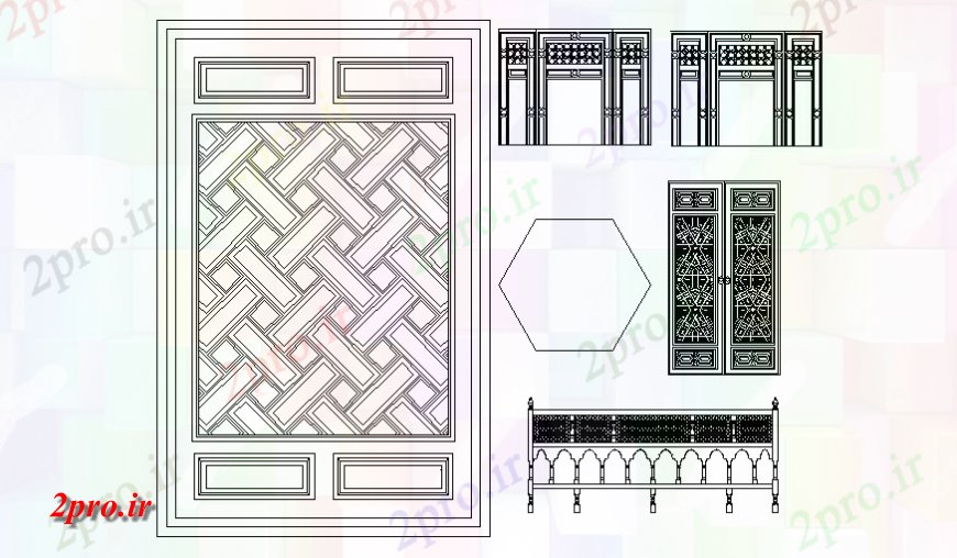 دانلود نقشه جزئیات طراحی در و پنجره  درب اسلامی (کد135776)