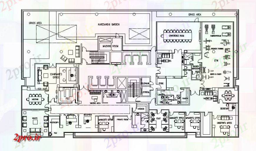 دانلود نقشه ساختمان اداری - تجاری - صنعتی طراحی دفتر کار طراحی 28 در 48 متر (کد135795)
