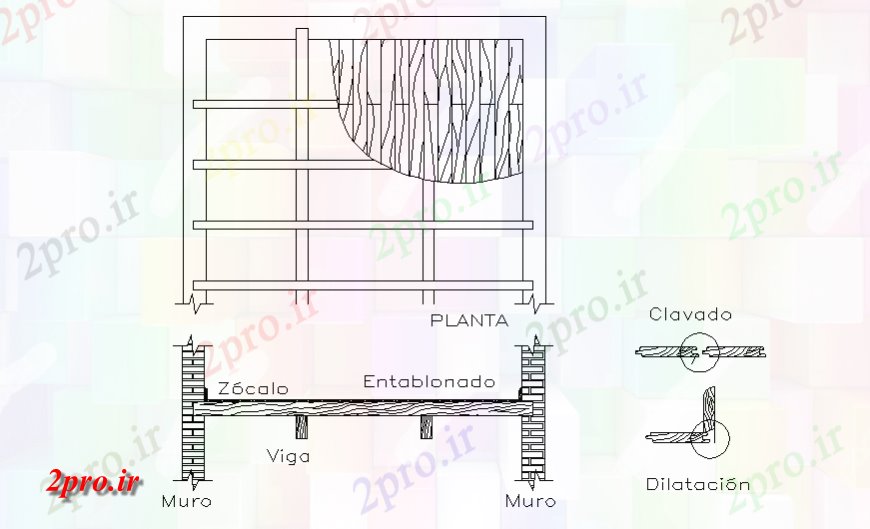 دانلود نقشه طراحی اتوکد پایه طراحی جزئیات نیم طبقه چوبی  (کد135810)