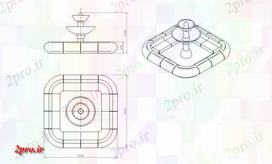 دانلود نقشه بلوک ، آرام ، نماد طراحی چشمه دو بعدی  مدل مقطعی جزئیات (کد135827)