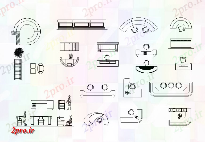 دانلود نقشه بلوک میز و صندلیمیزهای پذیرش نما جزئیات دو بعدی    مبلمان  طرح (کد135828)