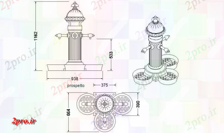 دانلود نقشه بلوک ، آرام ، نماد طراحی سنتی از یک پمپ آب جزئیات (کد135830)