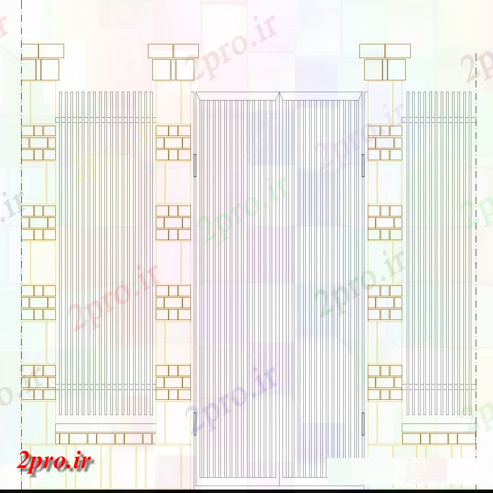 دانلود نقشه بلوک ، آرام ، نماد دروازه ورودی نما جزئیات  دو بعدی   چیدمان (کد135831)