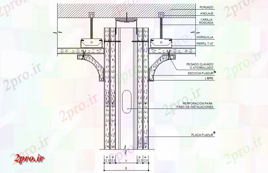 دانلود نقشه طراحی جزئیات تقویت کننده نازک کاری و دیوار با رسم جزئیات سقف کاذب  (کد135859)