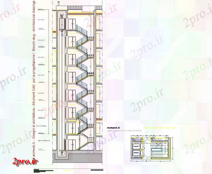 دانلود نقشه ساختمان مرتفعبلند طرحی ساختمان پله و بخش  چیدمان (کد135928)