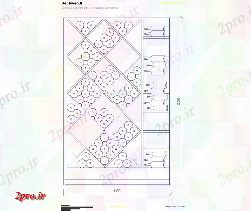 دانلود نقشه بلوک ، آرام ، نماد Scaffale ENOTECA bottiglie   (کد135930)