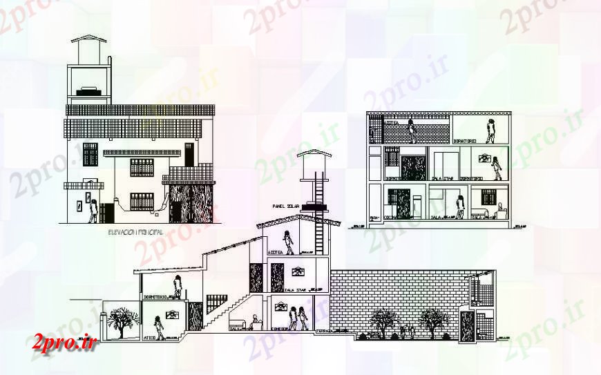 دانلود نقشه مسکونی  ، ویلایی ، آپارتمان  نما محور مختلف طراحی منطقه مسکونی از کار های معماری (کد136029)