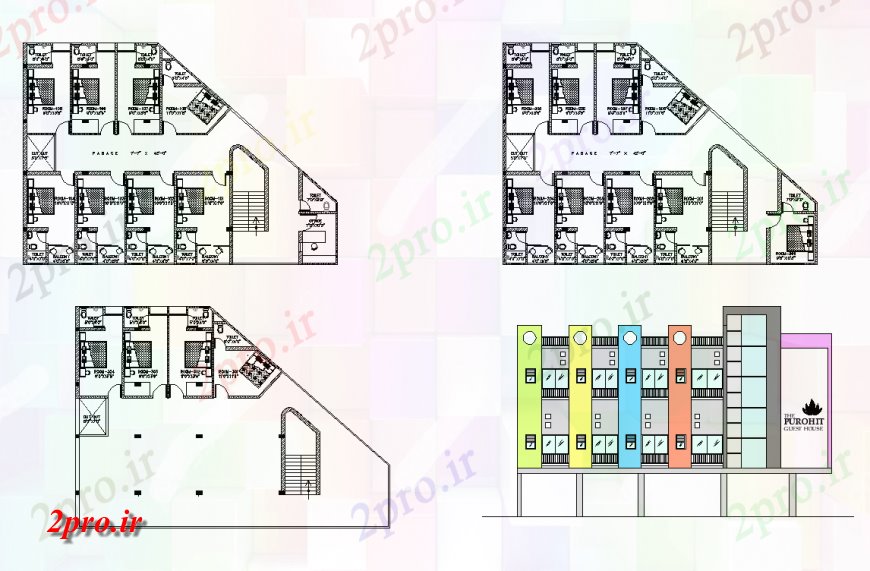 دانلود نقشه هتل - رستوران - اقامتگاه مهمان خانه ساخت نما جزئیات و برنامه ریزی دو بعدی 13 در 19 متر (کد136071)