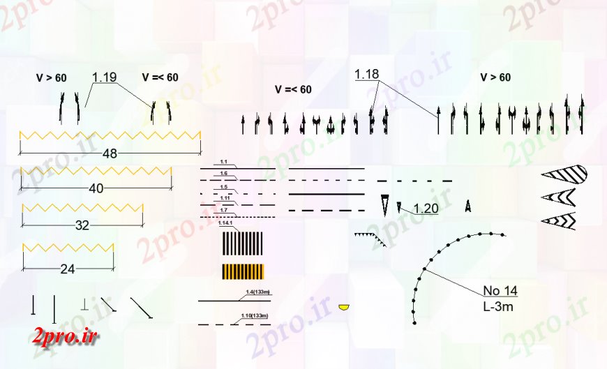 دانلود نقشه بلوک ، آرام ، نماد جاده طرحی مارک جزئیات (کد136078)