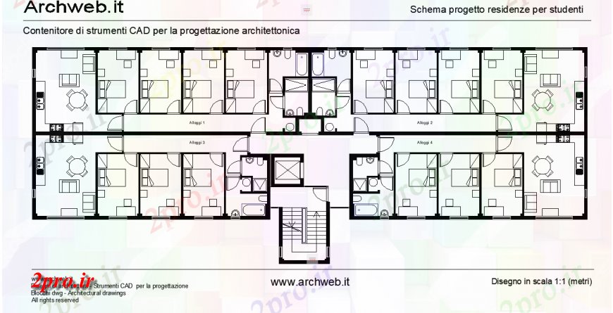 دانلود نقشه هتل - رستوران - اقامتگاه ارائه طرحی هتل جزئیات طراحی 11 در 35 متر (کد136117)