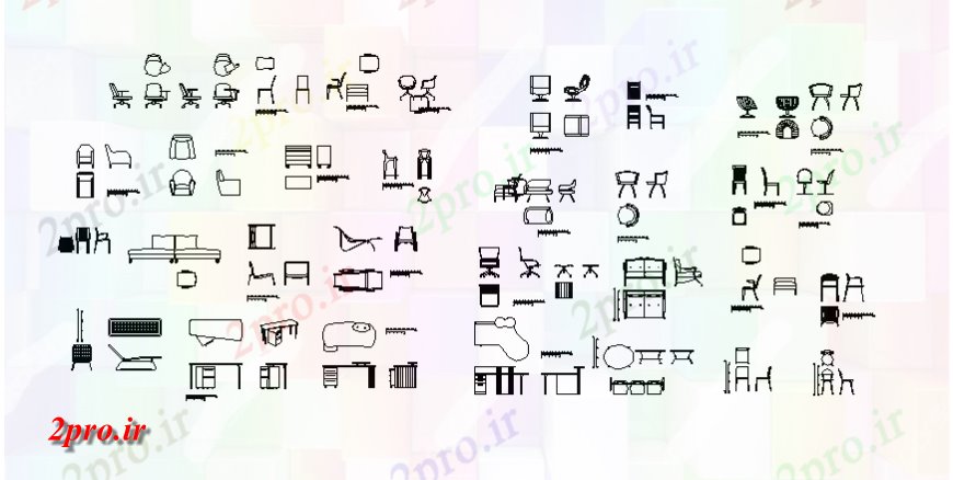 دانلود نقشه بلوک مبلمان جزئیات مبلمان و بازو و صندلی و سایر جزئیات صندلی (کد136129)