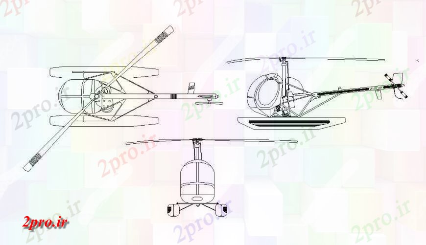 دانلود نقشه بلوک وسایل نقلیه هلیکوپتر و یا مدل دو بعدی  هلی کوپتر جزئیات (کد136149)