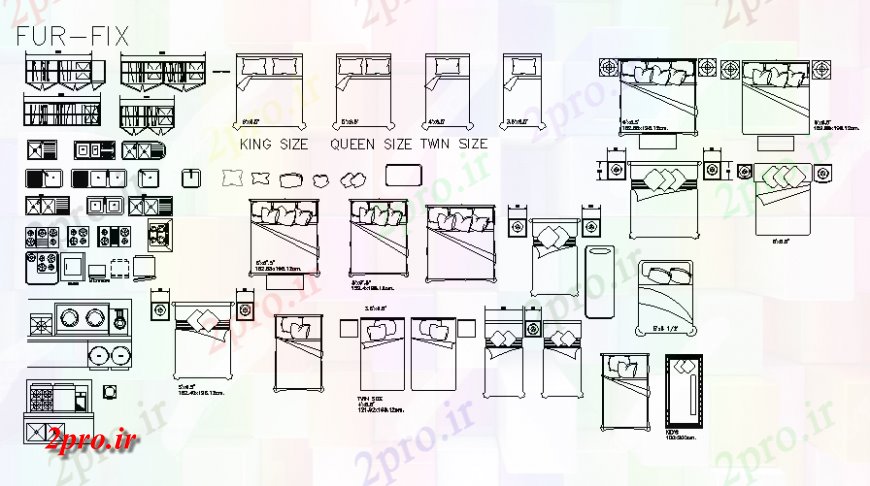 دانلود نقشه بلوک ، آرام ، نماد مختلف اندازه تخت بالای صفحه   طراحی (کد136164)