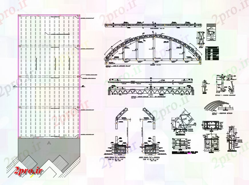 دانلود نقشه کارخانه صنعتی  ، کارگاه قوس تثبیت در جزئیات ستون سازه فلزی ساختمان های صنعتی  (کد136169)