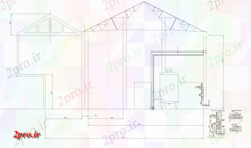 دانلود نقشه کارخانه صنعتی ، کارگاه بخش از سایه های صنعتی ، 25 در 60 متر (کد136231)