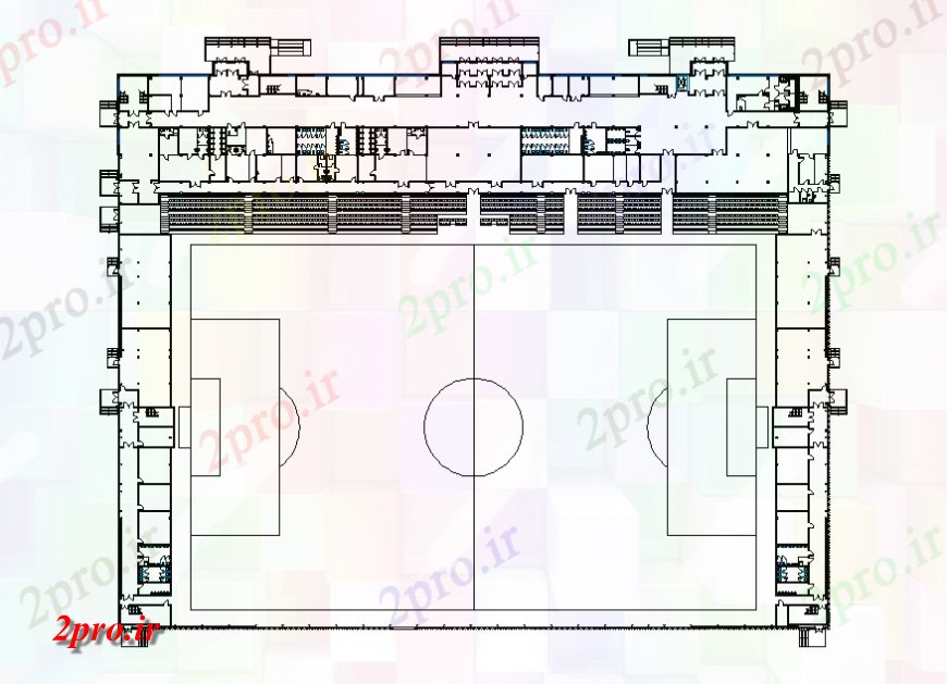 دانلود نقشه ورزشگاه ، سالن ورزش ، باشگاه نمای بالای فوتبال ورزشگاه جزئیات 132 در 132 متر (کد136257)