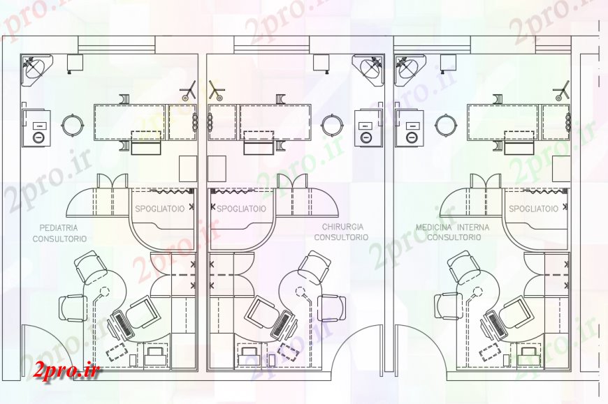 دانلود نقشه بیمارستان - درمانگاه - کلینیک شخصی کلینیک صحی طراحی های 5 در 9 متر (کد136414)