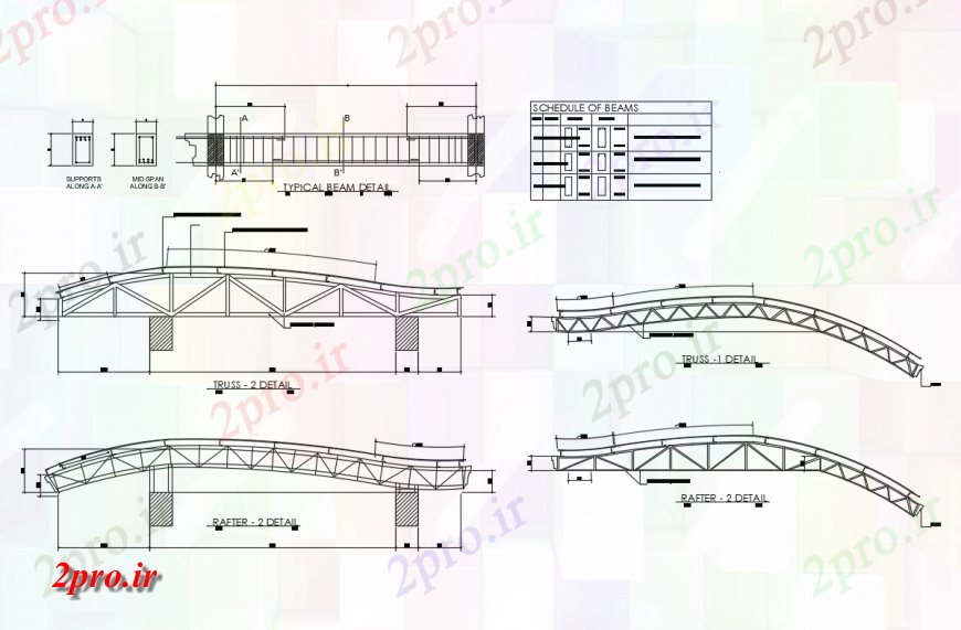 دانلود نقشه طراحی جزئیات ساختار پرتو های معمولی و خرپا از ساختار خانه  جزئیات (کد136422)