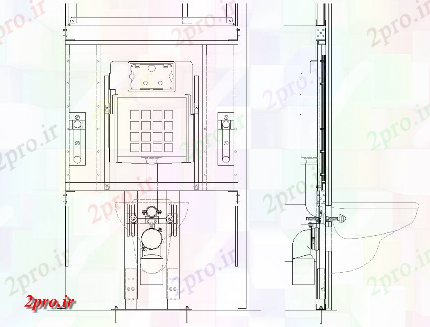 دانلود نقشه جزئیات لوله کشی جفت گیری حمام با دیوار پارتیشن طرحی نما  خشک (کد136433)