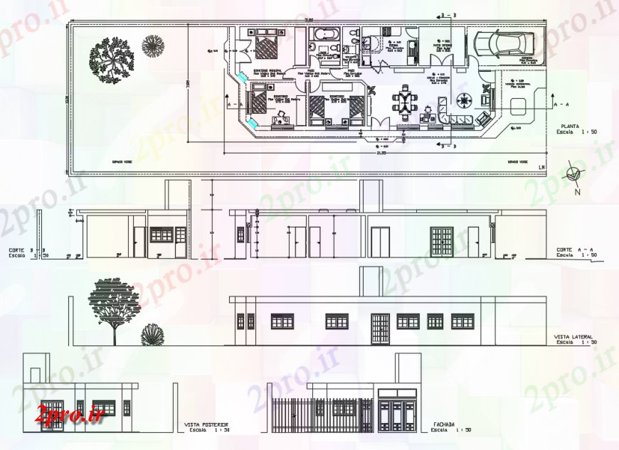 دانلود نقشه مسکونی ، ویلایی ، آپارتمان تنها دان یک خانواده نما خانه، بخش و طرحی های 16 در 42 متر (کد136444)