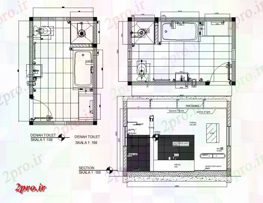 دانلود نقشه حمام مستر طرحی حمام و بخش جزئیات (کد136448)