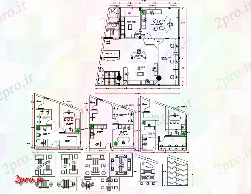 دانلود نقشه ساختمان اداری - تجاری - صنعتی دفتر برنامه ریزی جزئیات مبلمان 12 در 13 متر (کد136484)