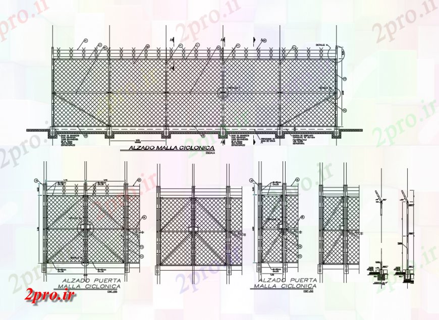 دانلود نقشه طراحی جزئیات ساختار نما از جزئیات دروازه متعارف با آلومینیوم محیط  حصار  مش (کد136487)