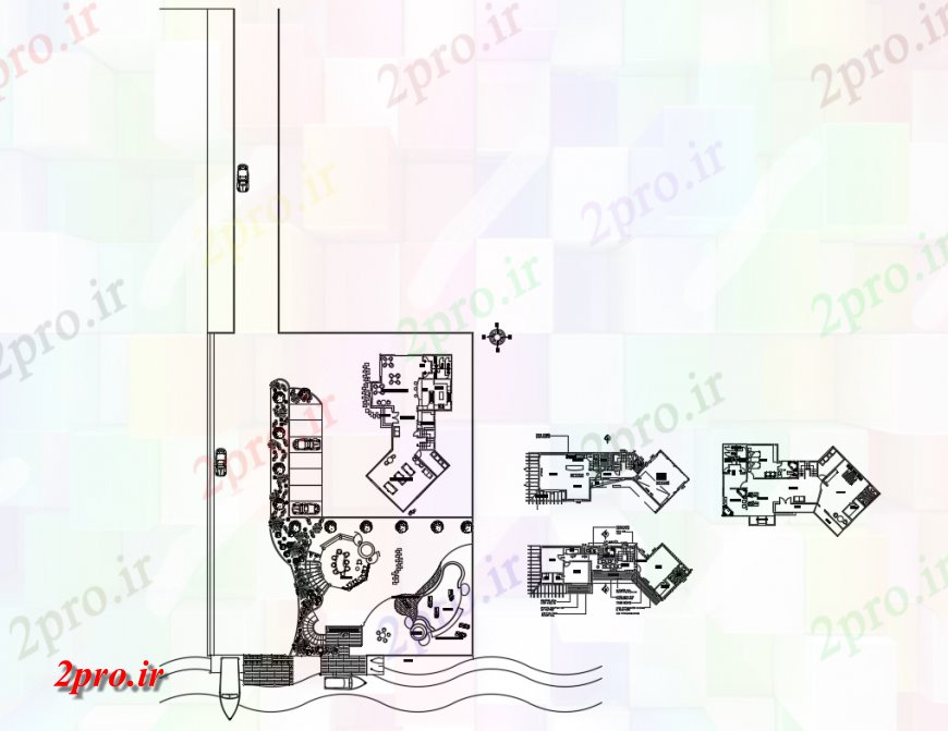 دانلود نقشه هتل - رستوران - اقامتگاه دریاچه سمت رفت و آمد مکرر طرحی نوع طرحی هتل، محوطه سازی و خودکار جزئیات 11 در 24 متر (کد136512)
