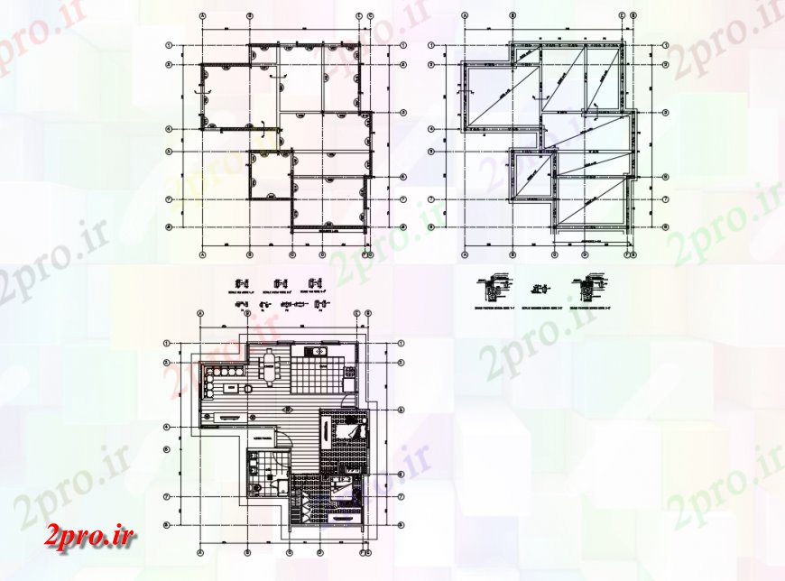 دانلود نقشه مسکونی ، ویلایی ، آپارتمان یک خانواده جزئیات طراحی خانه با طرحی فریم 8 در 10 متر (کد136521)