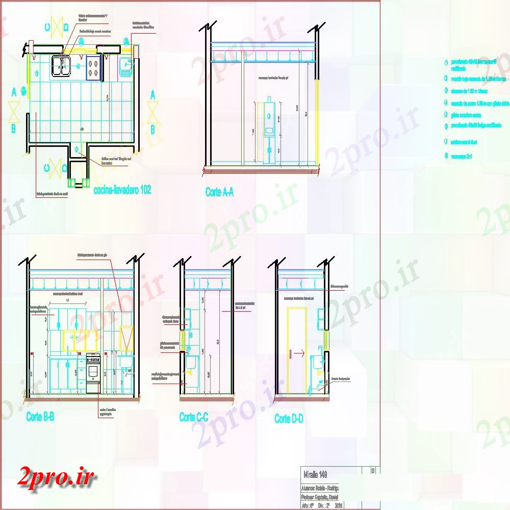 دانلود نقشه آشپزخانه طرحی جزئیات ساختار آشپزخانه و بخش دو بعدی چیدمان 3 در 5 متر (کد136535)