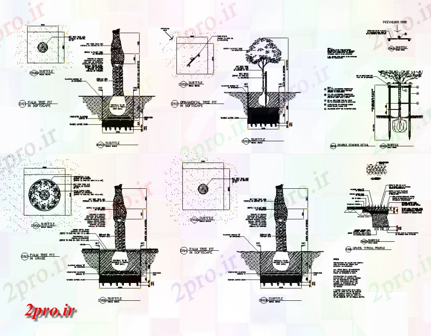 دانلود نقشه درختان و گیاهان طرحی جزئیات درختان کشت و زرع و scetion  دو بعدی   چیدمان (کد136551)