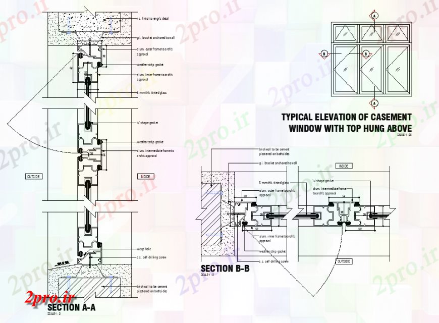 دانلود نقشه جزئیات طراحی در و پنجره  آلومینیومی قاب نما پنجره و در قسمت  طرح (کد136556)