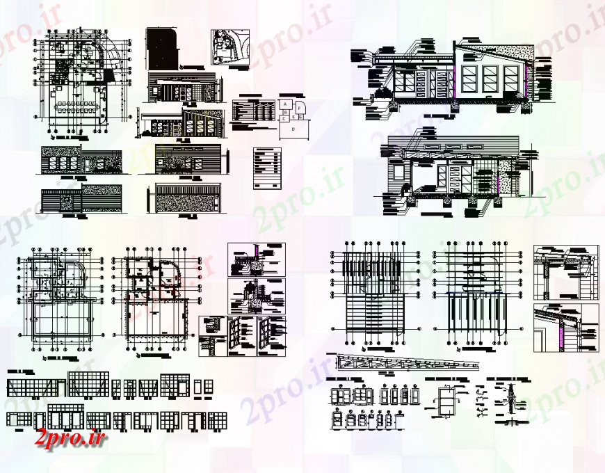 دانلود نقشه ساختمان اداری - تجاری - صنعتی نما جزئیات دفتر ثبت نام و طرحی دو بعدی 8 در 11 متر (کد136581)